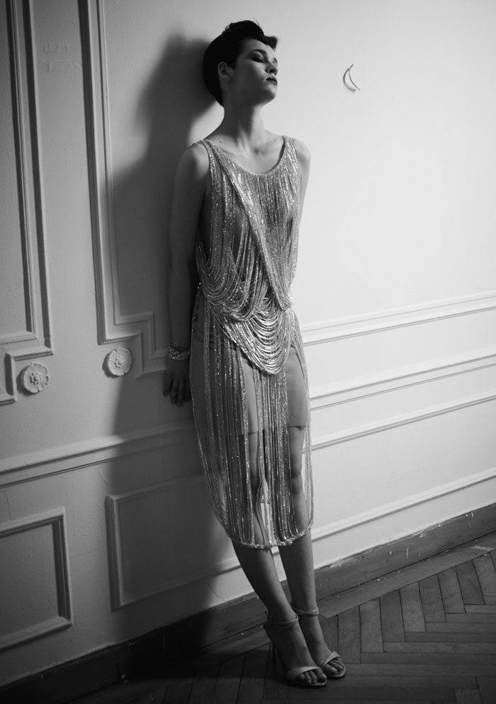 woman wearing costarellos evening dress collection